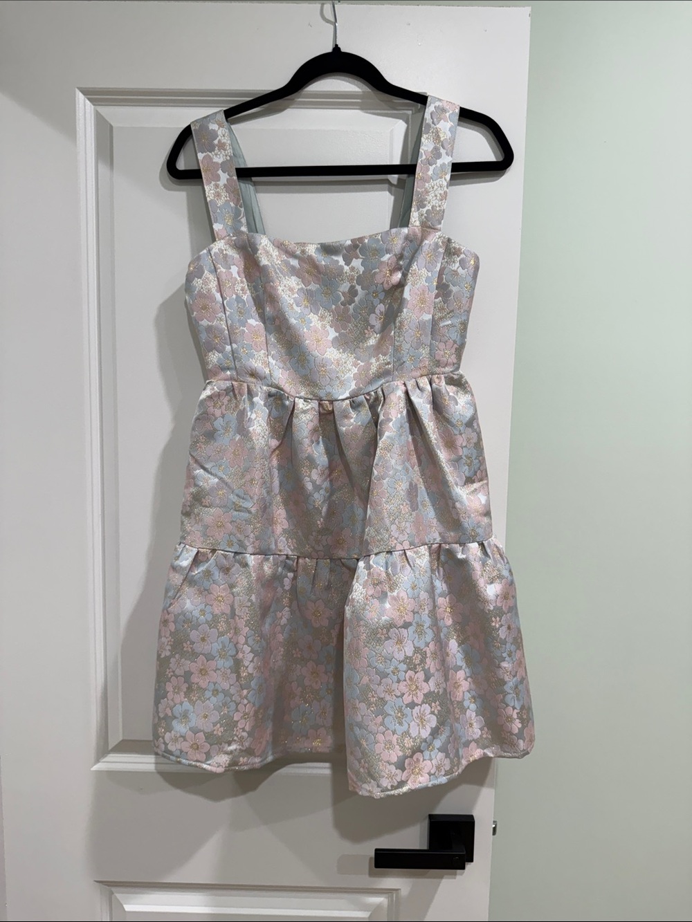 Pastel Floral Tiered Mini Dress with Square Neckline